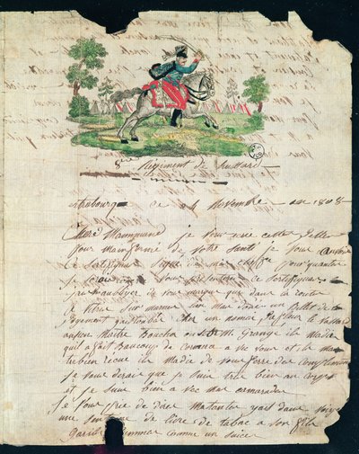 Illustrated letter from a hussar of the 8th Regiment to his mother, 14th November 1808 by French School